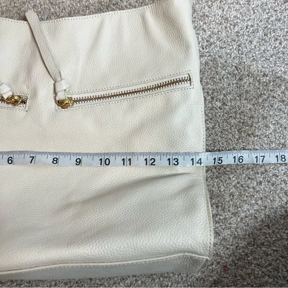 Tote Le Monde Ivory Pebbled Leather Slouchy Hobo Shoulder Bag Quiet Luxury Chic